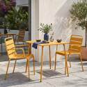 Mesa de jardín bistro cuadrada de metal 70x70 cm y 2 sillas con reposabrazos