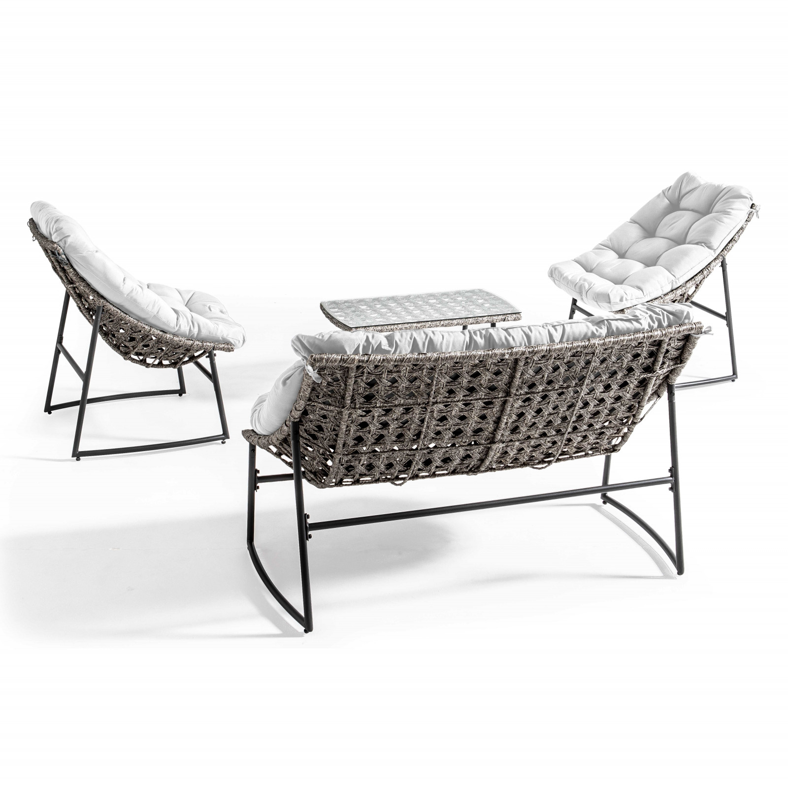 Conjunto de jardín de 4 plazas con cojines crudo