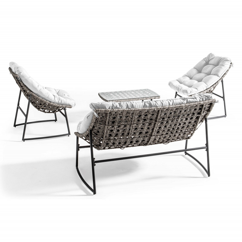 Conjunto de jardín de 4 plazas con cojines crudo