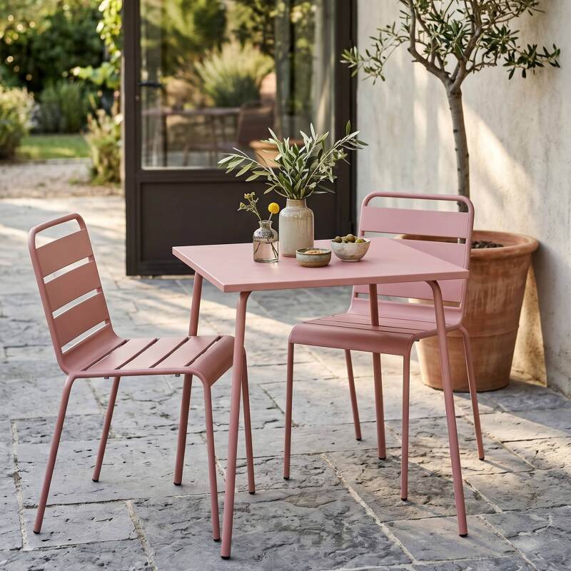 Mesa de jardín bistro cuadrada de metal 70x70 cm y 2 sillas