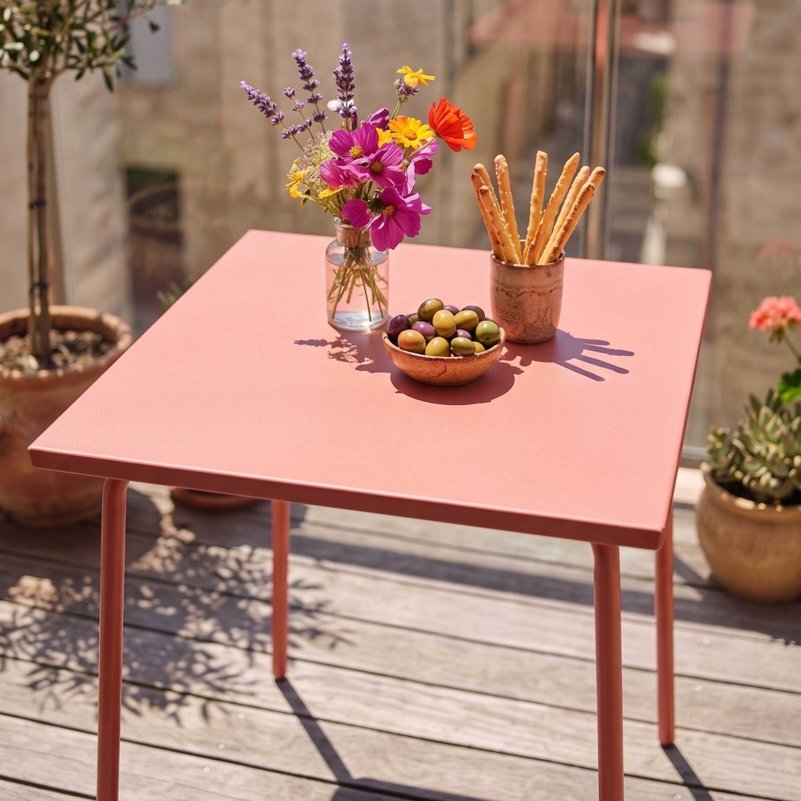 Mesa de jardín cuadrada de metal 2 a 4 personas 70x70 cm