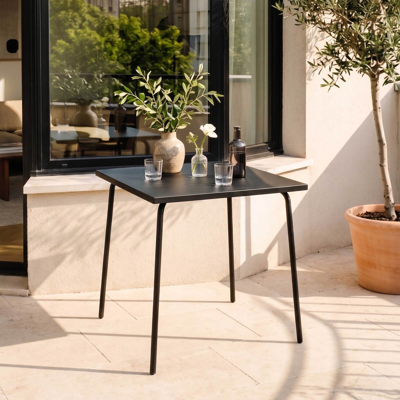 Mesa de jardín cuadrada de metal 2 a 4 personas 70x70 cm