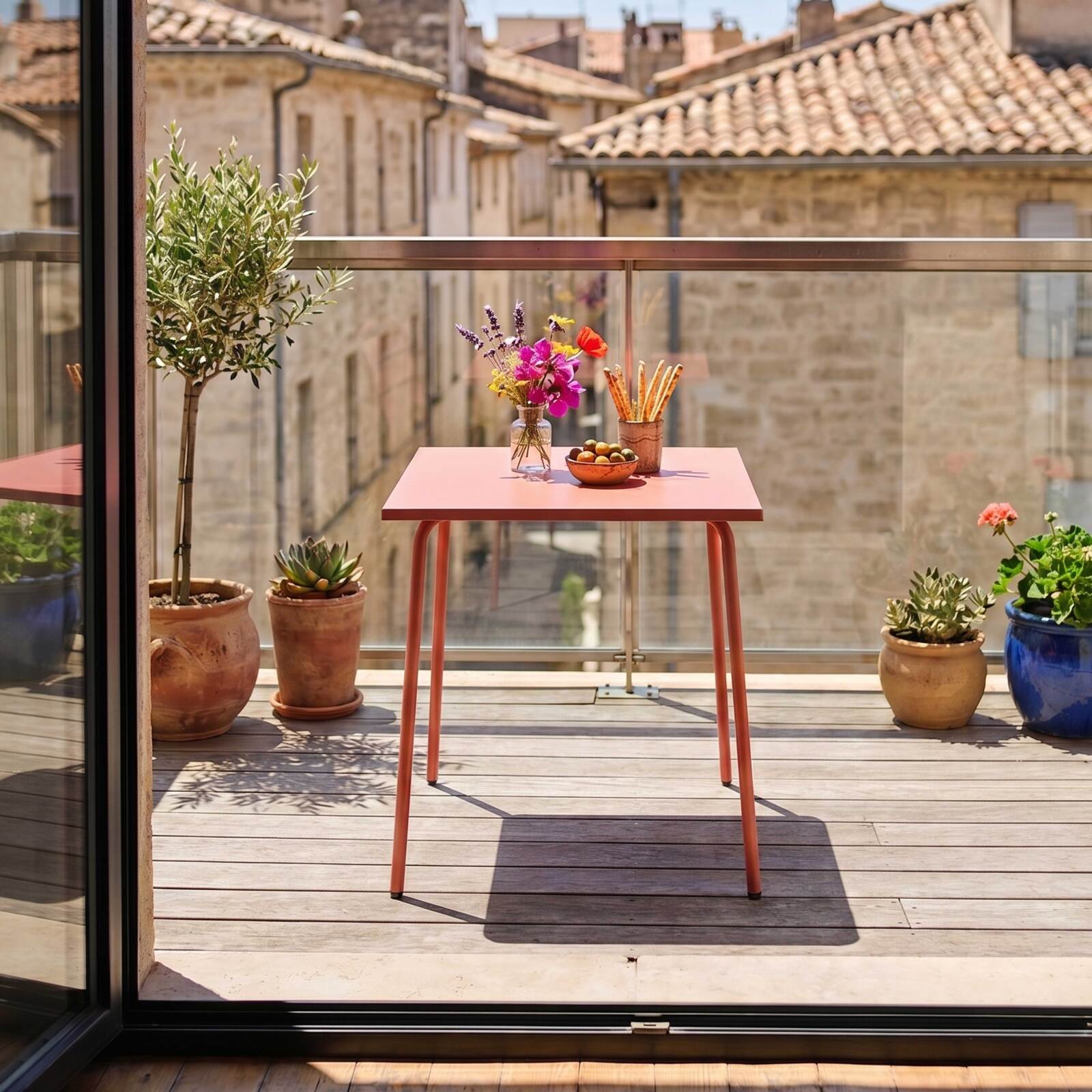 Mesa de jardín cuadrada de metal 2 a 4 personas 70x70 cm