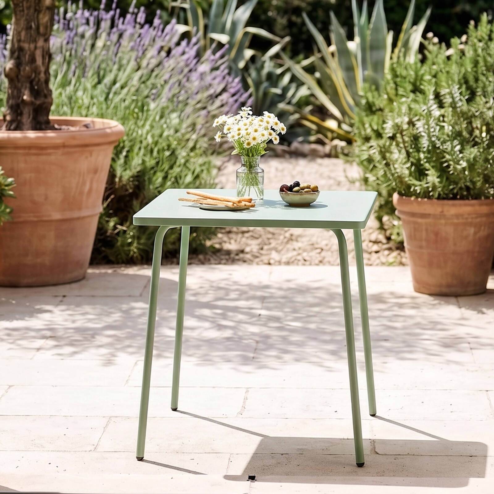 Mesa de jardín cuadrada de metal 2 a 4 personas 70x70 cm