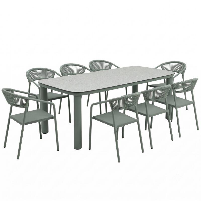 Mesa de jardín estructura de aluminio, 8 personas 213x90 cm y 8 sillas de textilene