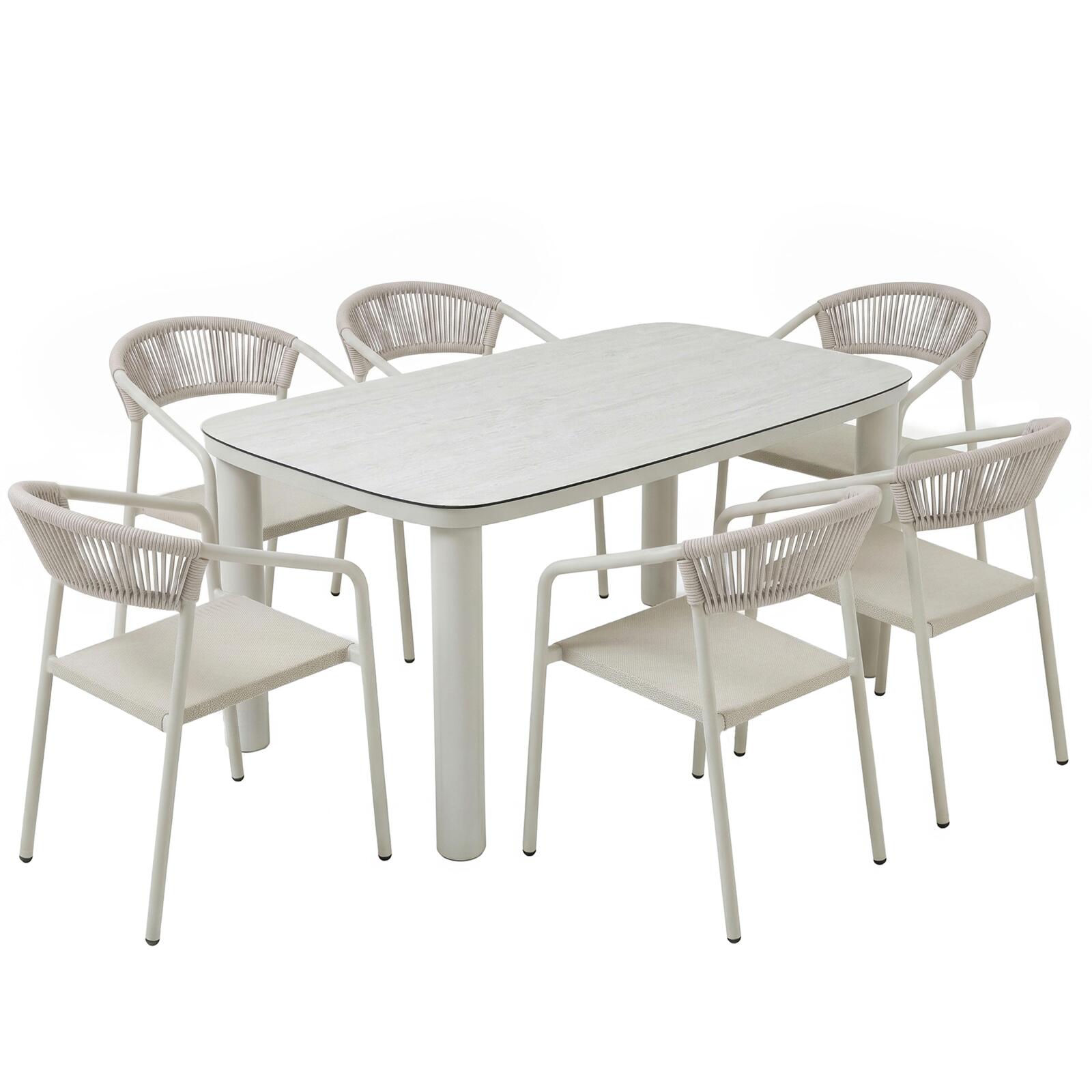 Mesa de jardín estructura de aluminio, 6 personas 150x90 cm y 6 sillas de textilene