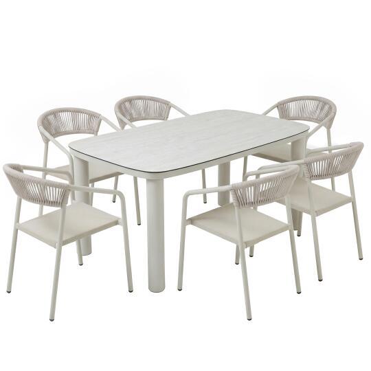 Mesa de jardín estructura de aluminio, 6 personas 150x90 cm y 6 sillas de textilene | Oviala