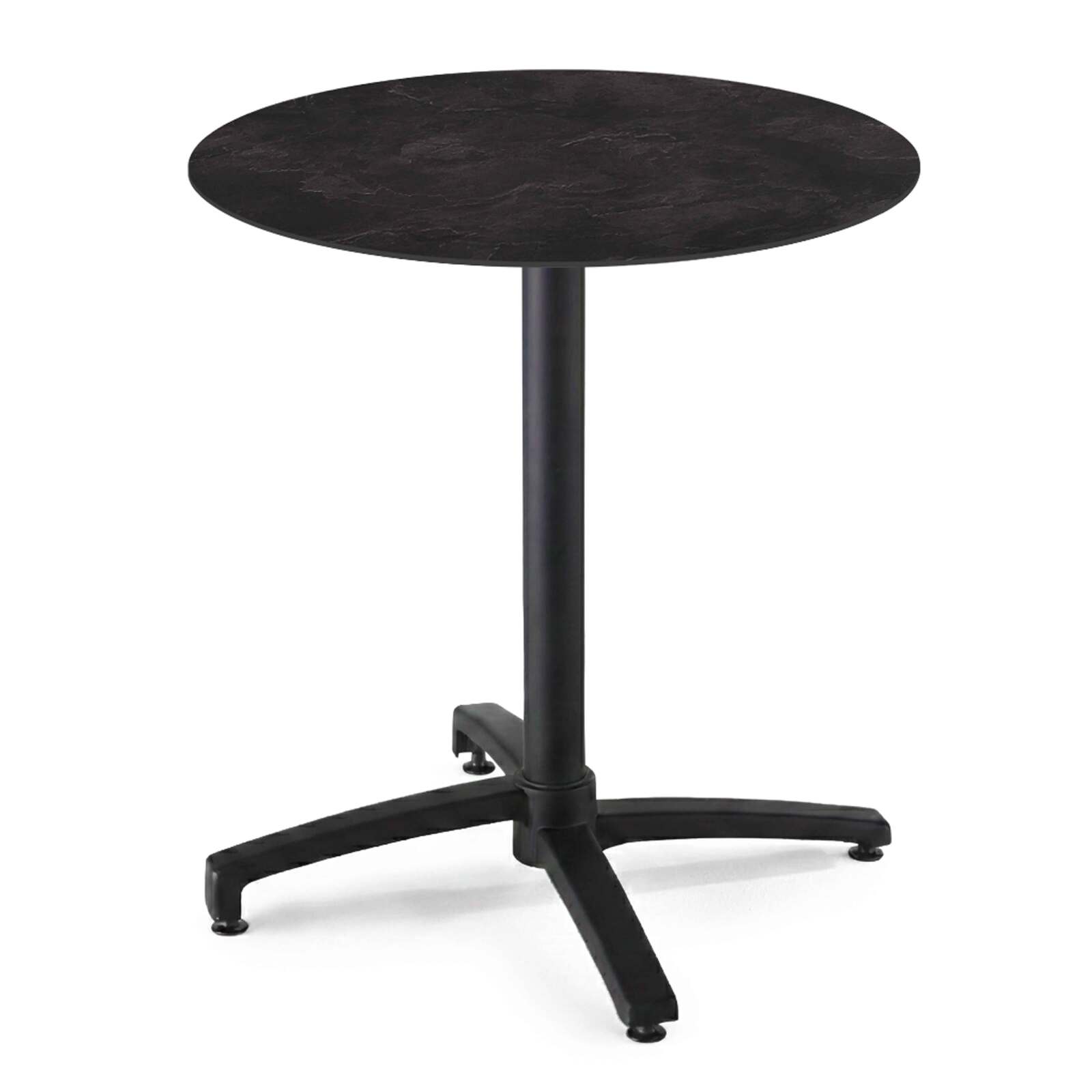 Mesa de jardín bistró redonda reclinable de aluminio negro y HPL 4 personas Ø70 cm