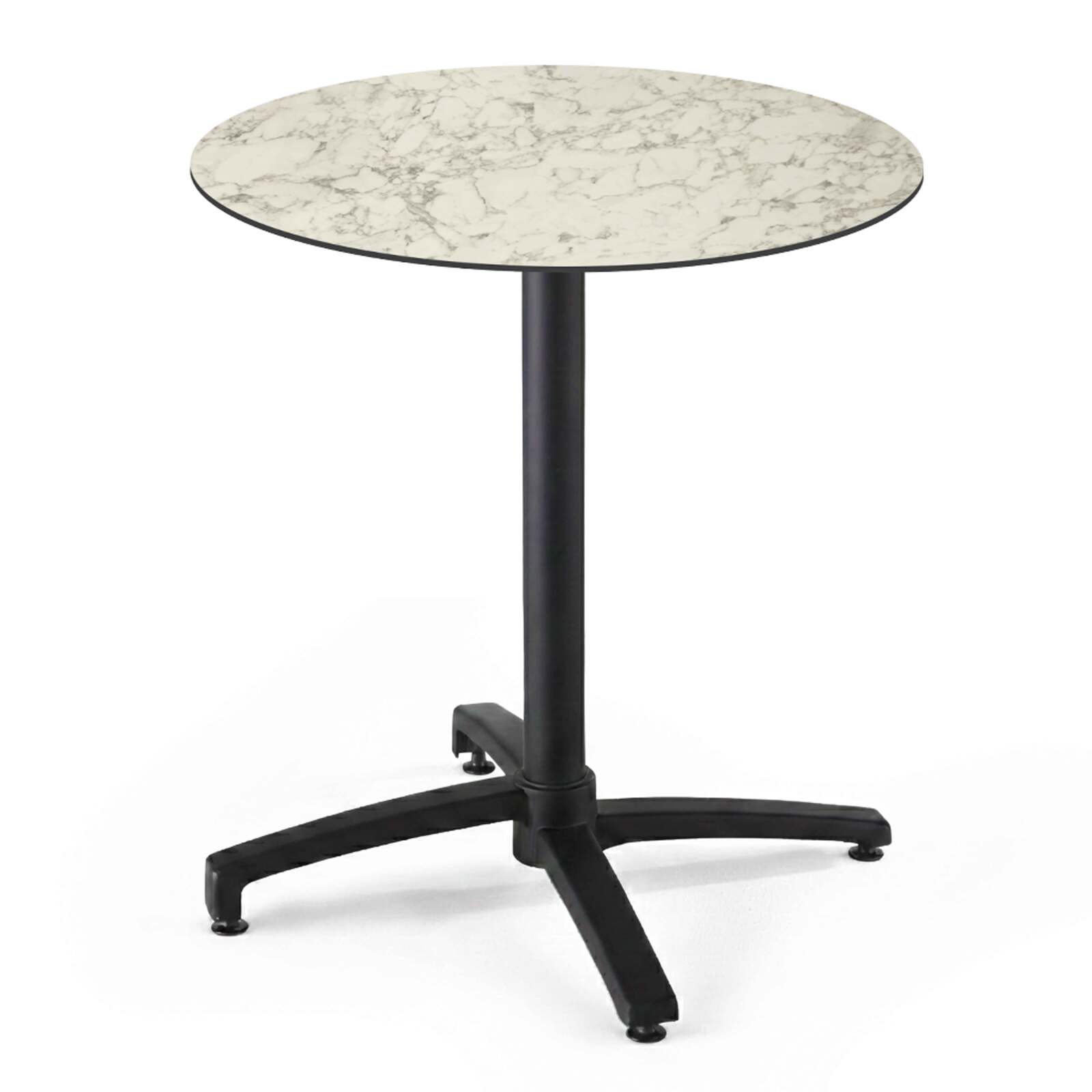 Mesa de jardín bistró redonda reclinable de aluminio negro y HPL 4 personas Ø70 cm