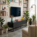 Mueble TV negro y de efecto madera 140 cm estilo moderno