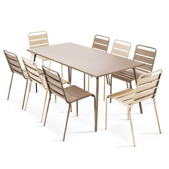 Mesa de jardín de metal 180x90 cm y 8 sillas desparejadas | Oviala