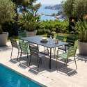 Mesa de jardín de metal de 180x90 cm y 8 sillas desparejadas con reposabrazos
