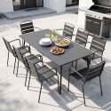 Mesa de jardín de metal 180x90 cm y 8 sillas con reposabrazos