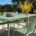 Mesa de jardín de metal 180x90 cm y 8 sillas con reposabrazos