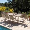 Mesa de jardín de metal 180x90 cm y 8 sillas con reposabrazos