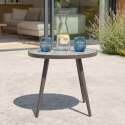 Mesa de centro de jardín redonda de cerámica y metal thermolacado motivo PALM Ø45x35 cm