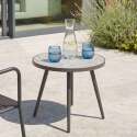 Mesa de centro de jardín redonda de cerámica y metal thermolacado motivo PALM Ø45x35 cm