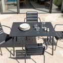 Mesa de jardín de metal 120x70 cm y 4 sillas con reposabrazos