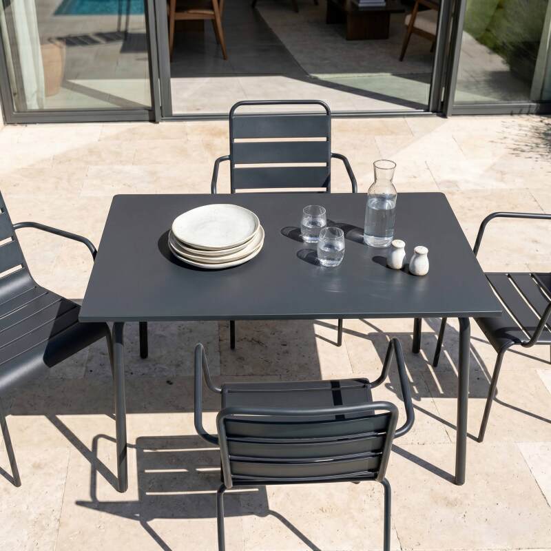 Mesa de jardín de metal 120x70 cm y 4 sillas con reposabrazos (2/7)
