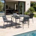 Mesa de jardín de metal 120x70 cm y 4 sillas con reposabrazos