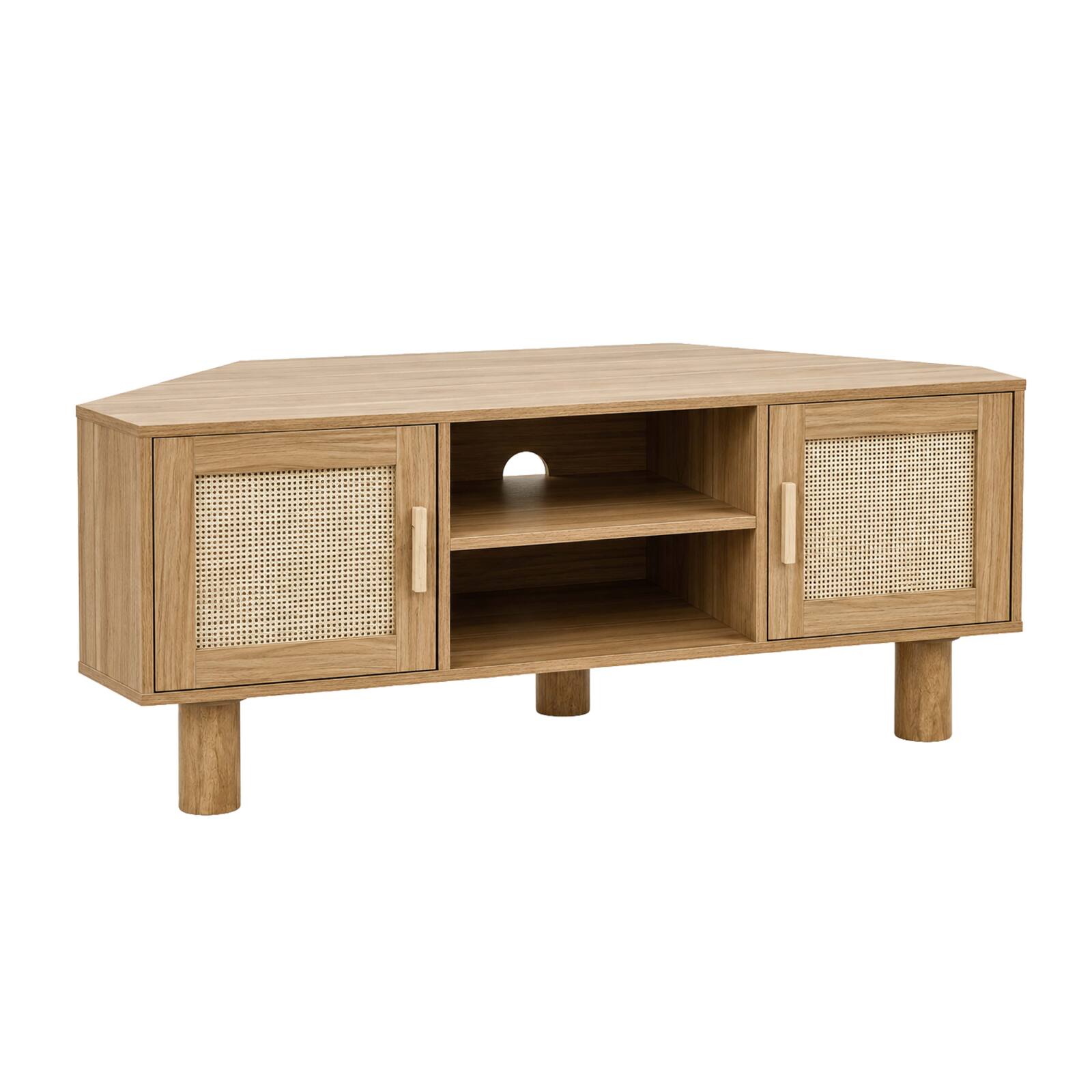 Mueble TV efecto madera 120 cm de ratán sintético estilo escandinavo