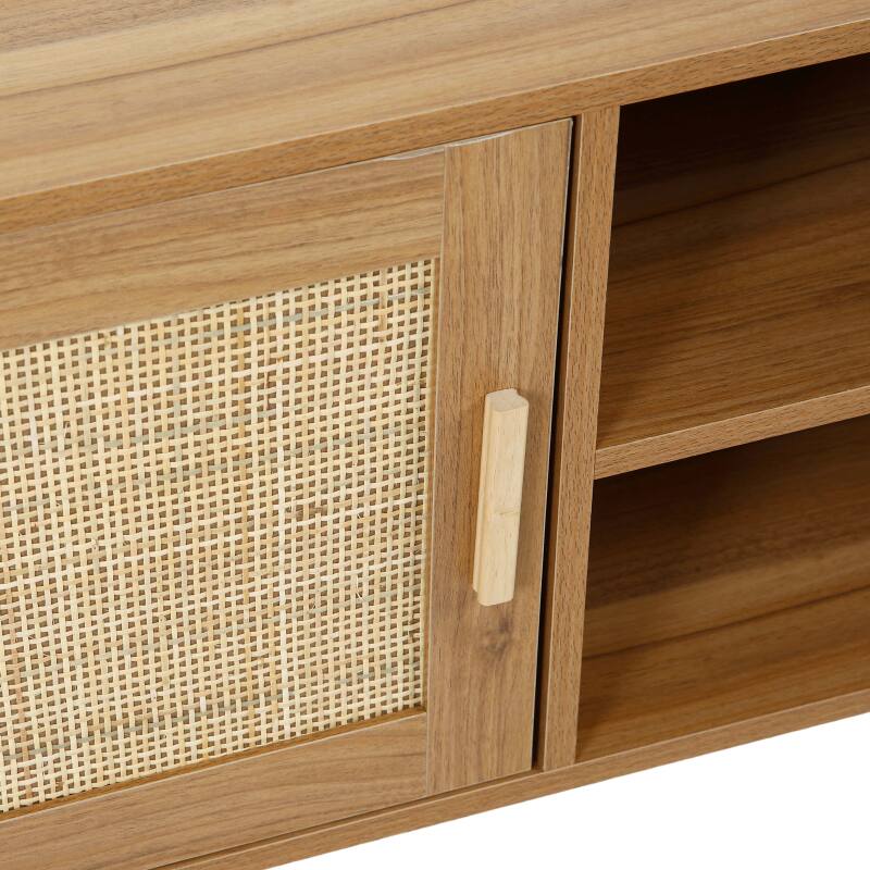 Mueble TV efecto madera 120 cm de ratán sintético estilo escandinavo (7/9)