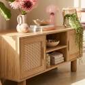 Mueble TV efecto madera 120 cm de ratán sintético estilo escandinavo