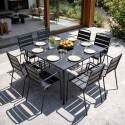 Mesa de jardín cuadrada de metal 120x120 cm y 8 sillas con reposabrazos