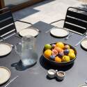Mesa de jardín cuadrada de metal 120x120 cm y 8 sillas con reposabrazos