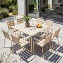 Mesa de jardín cuadrada de metal 120x120 cm y 8 sillas con reposabrazos
