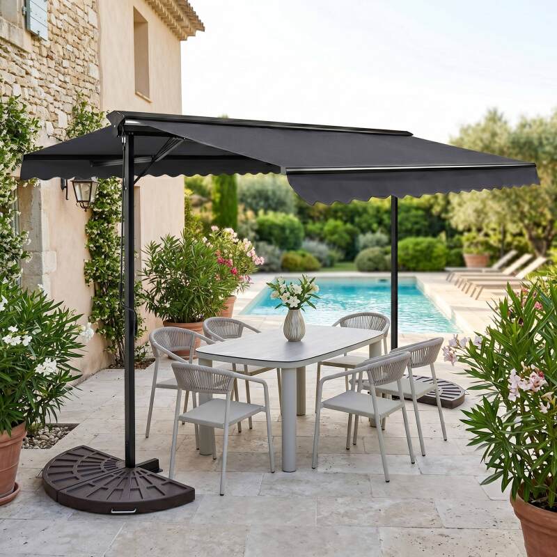 Toldo a dos aguas (3 x 4m) y 4 losetas de contrapeso