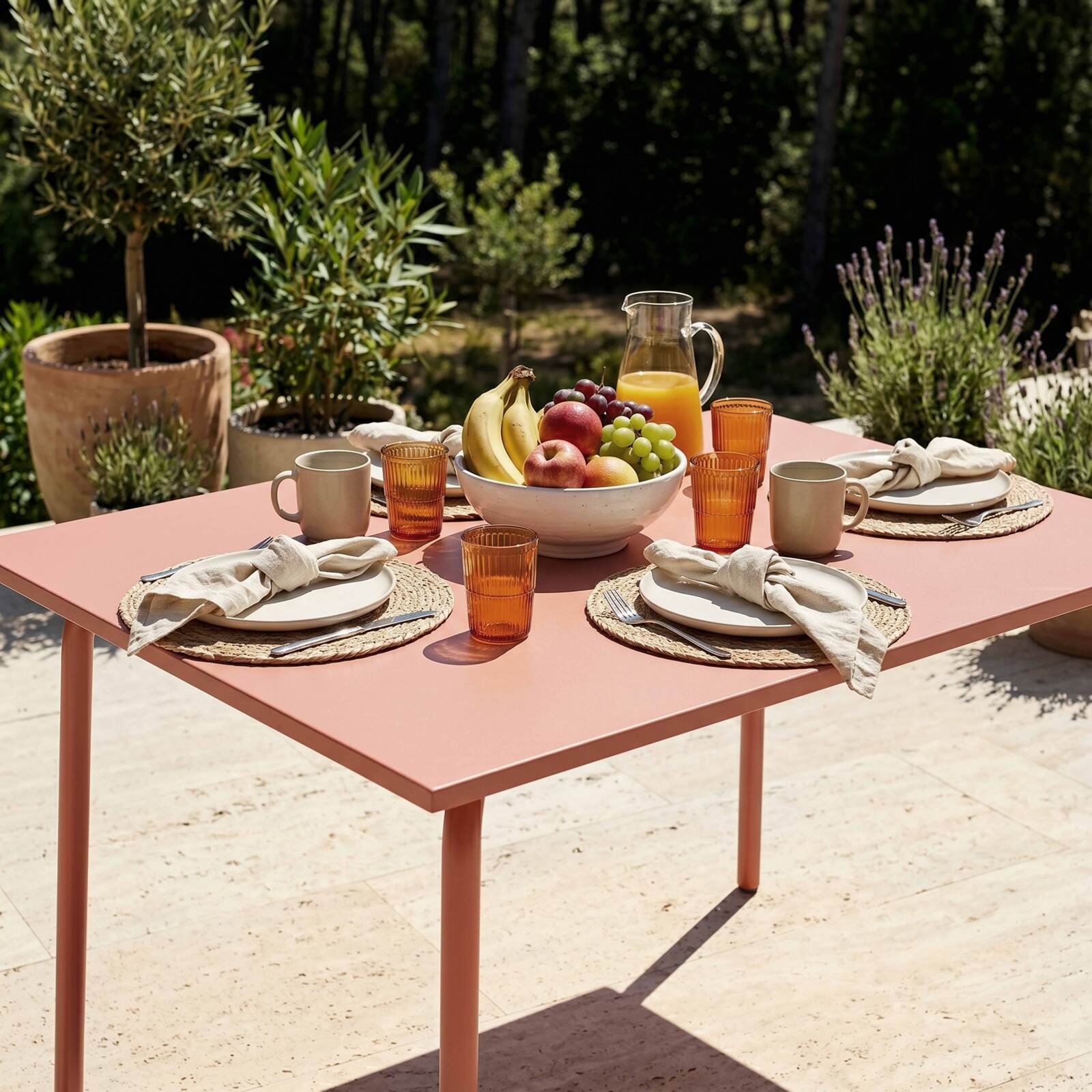 Mesa de jardín de metal termolacado 6 personas 120x70 cm