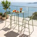 Mesa alta de jardín bistro cuadrada de metal 70x70 cm y 2 sillas altas