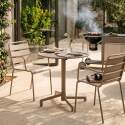 Mesa de jardín bistro redonda inclinable de metal con pie emprotado 70x70 cm y 2 sillas con reposabrazos