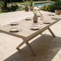 Mesa de jardín extensible de aluminio y cerámica efecto madera 200/260x100 cm y 10 sillas de textilene