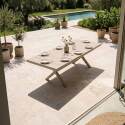 Mesa de jardín extensible de aluminio y cerámica efecto madera 200/260x100 cm y 10 sillas de textilene