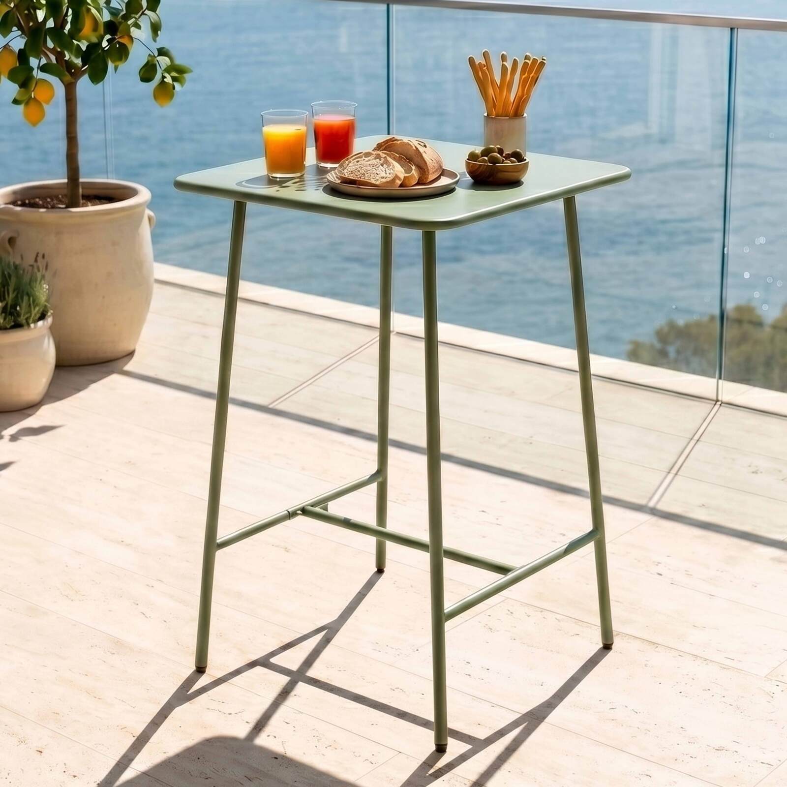Mesa alta de exterior de metal 70x70x105 cm