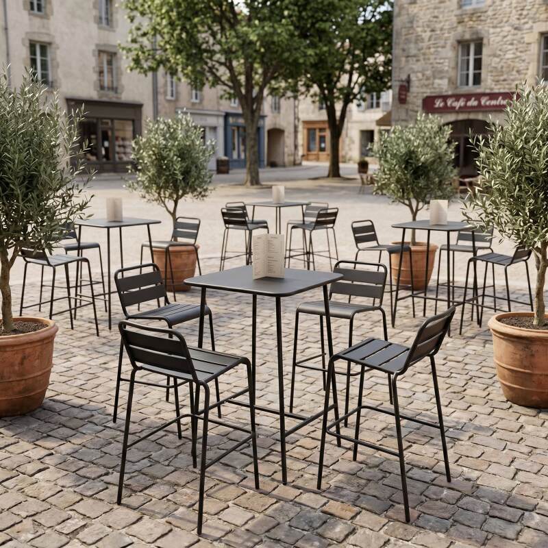Mesa alta de exterior de metal 70x70x105 cm (5/6)