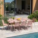 Mesa de jardín rectangular 180 x 90 cm y 8 sillas de metal apilables