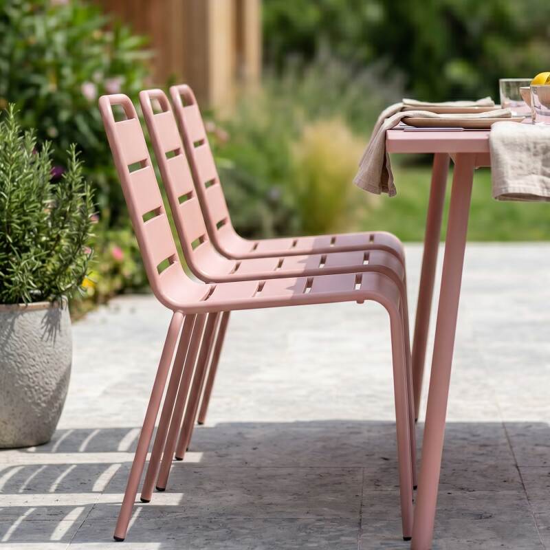 Mesa de jardín rectangular 180 x 90 cm y 8 sillas de metal apilables (3/7)