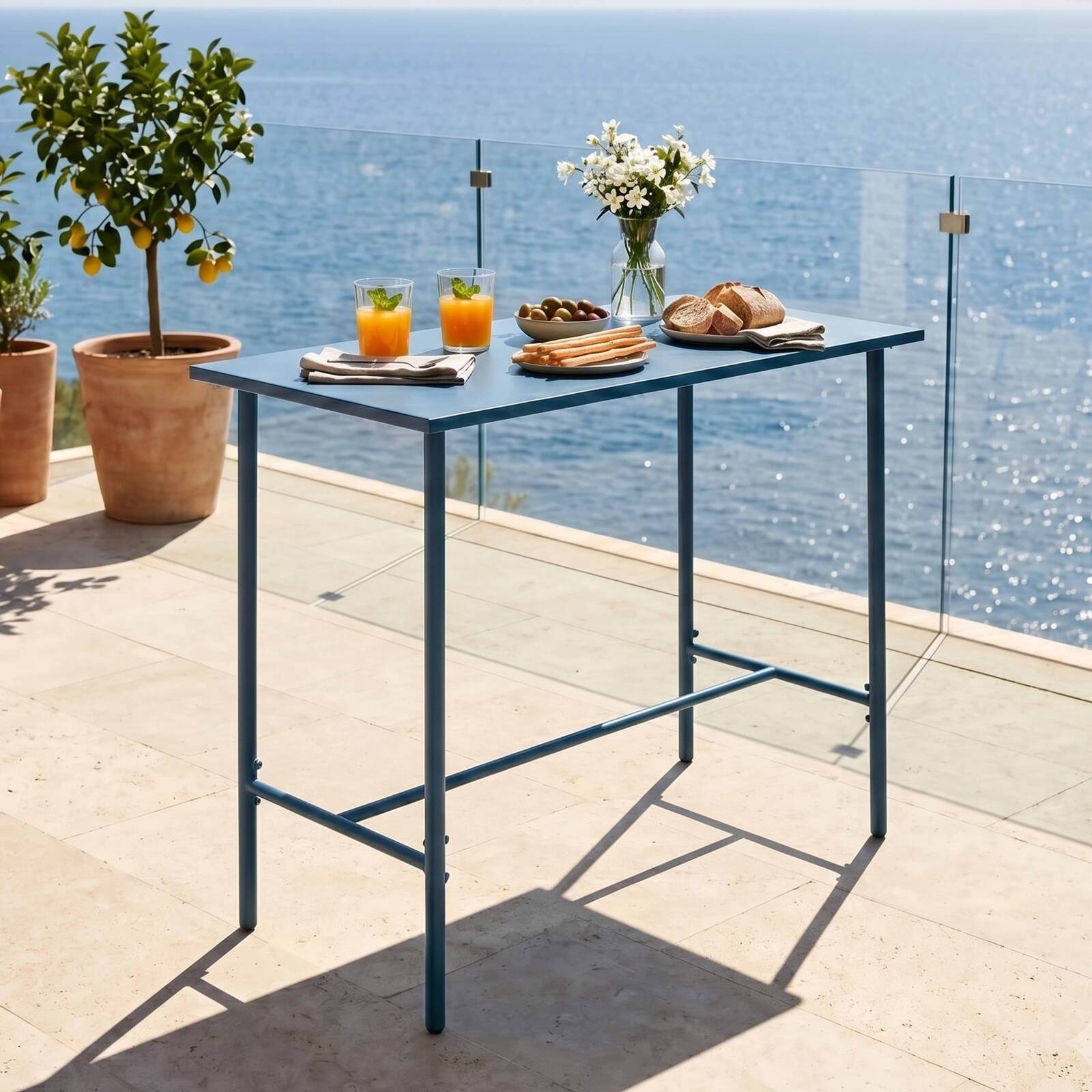 Mesa alta de exterior de metal 120x60x105 cm