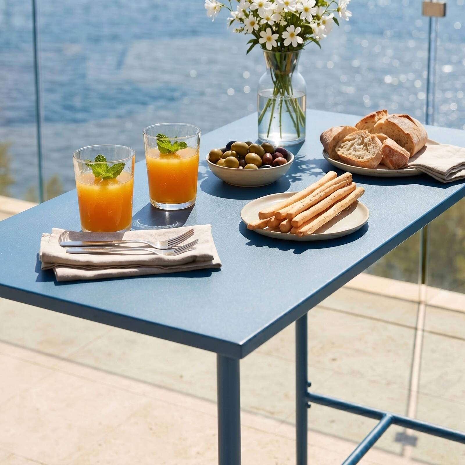 Mesa alta de exterior de metal 120x60x105 cm