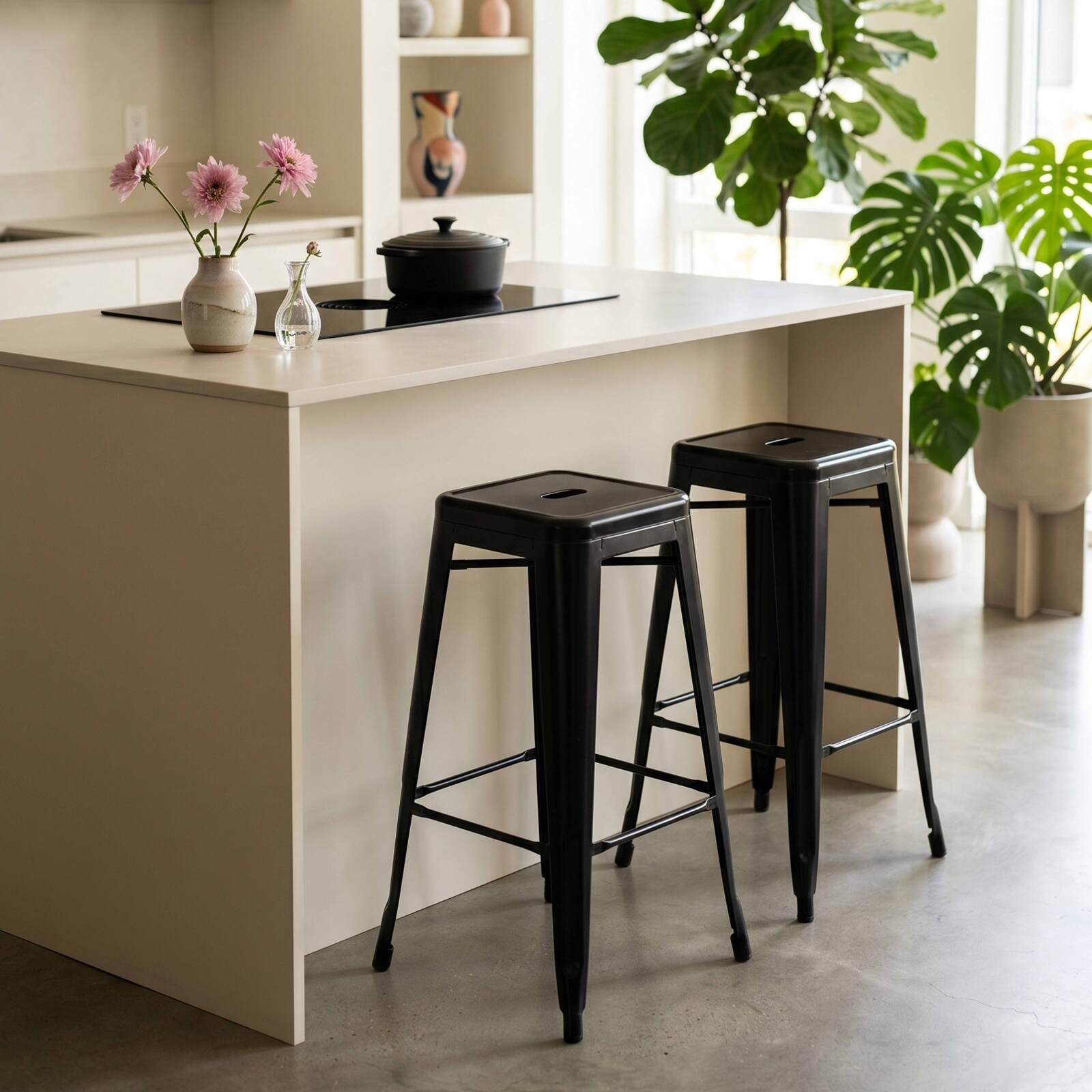 Taburetes de bar de metal mate — Lote de 4