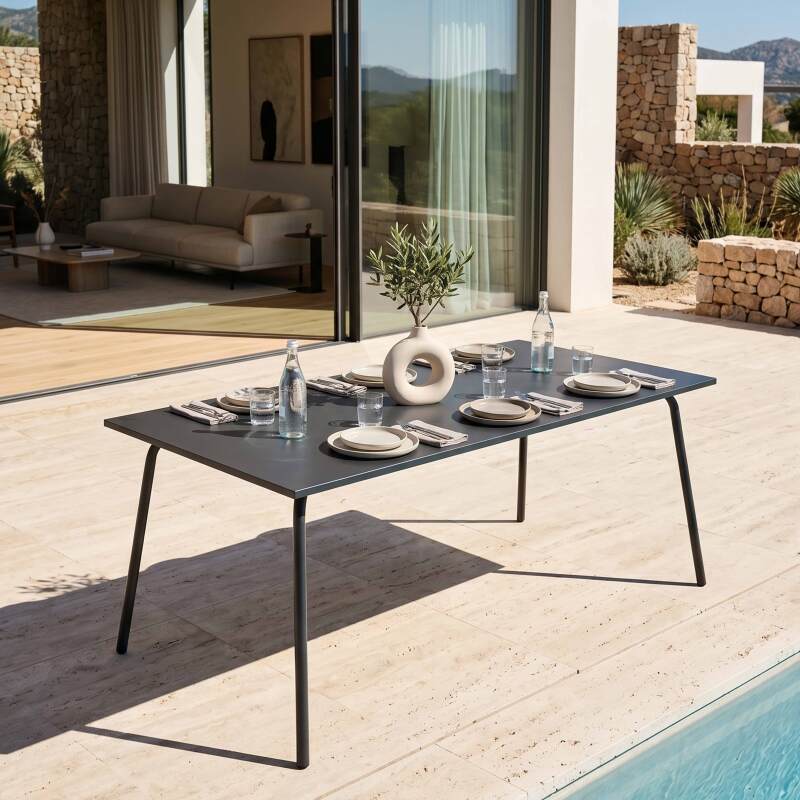 Mesa de jardín de metal 8 personas 180x90 cm