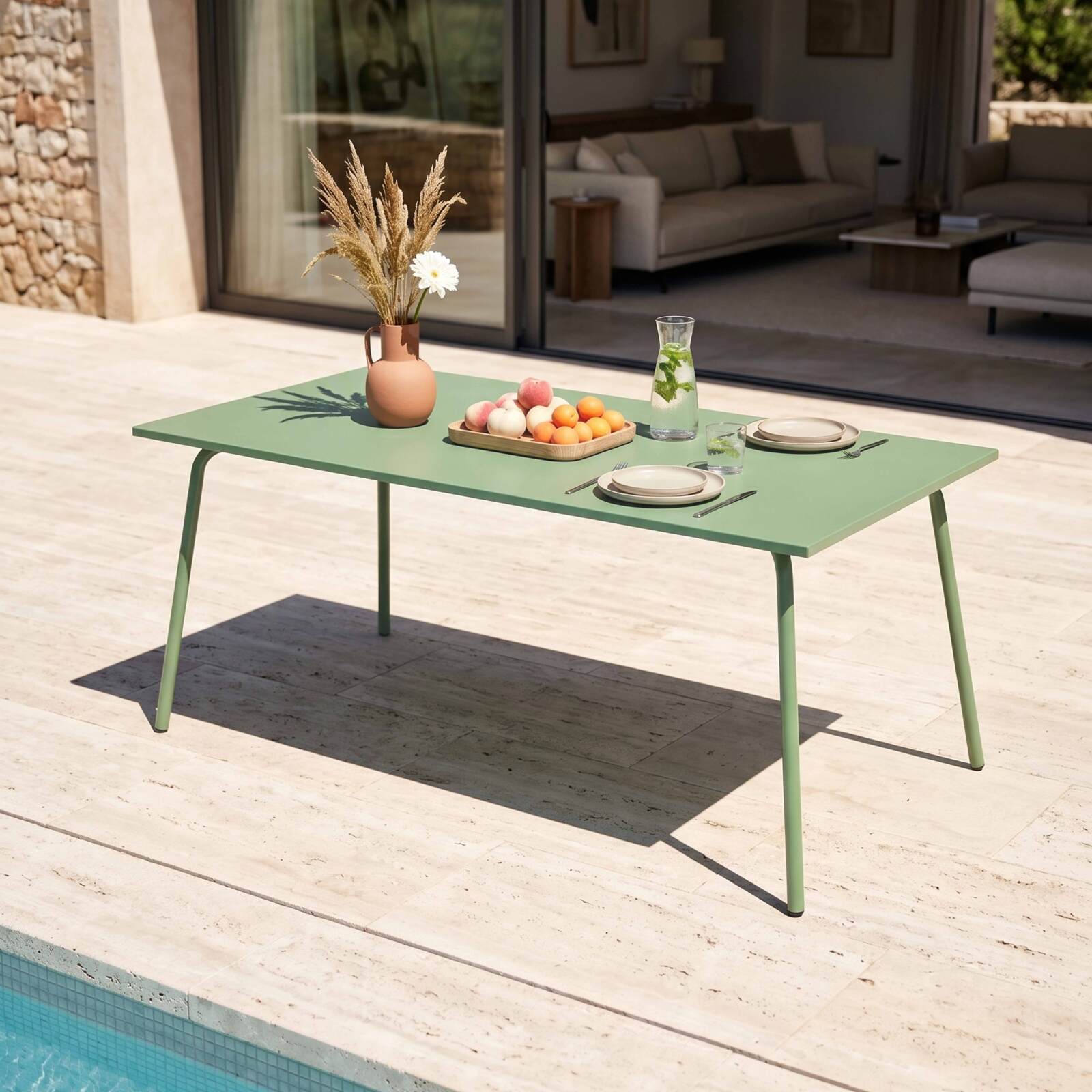 Mesa de jardín de metal 8 personas 180x90 cm
