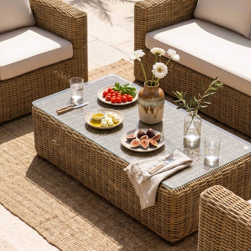 Conjunto de jardín de resina trenzada para 5 plazas con 1 sofá, 2 sillones y 1 mesa de centro (2/9)