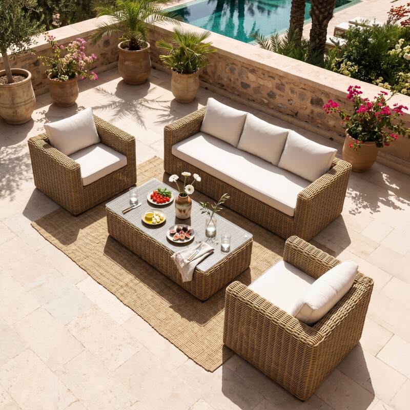 Conjunto de jardín de resina trenzada para 5 plazas con 1 sofá, 2 sillones y 1 mesa de centro