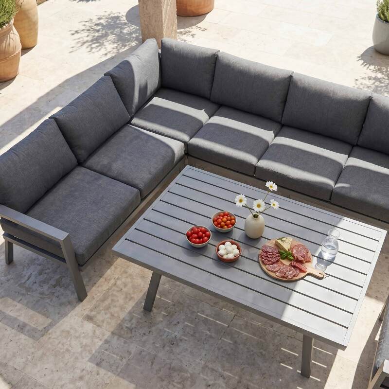 Conjunto de jardín esquinero de aluminio para 7 plazas con 1 mesa de centro (2/8)