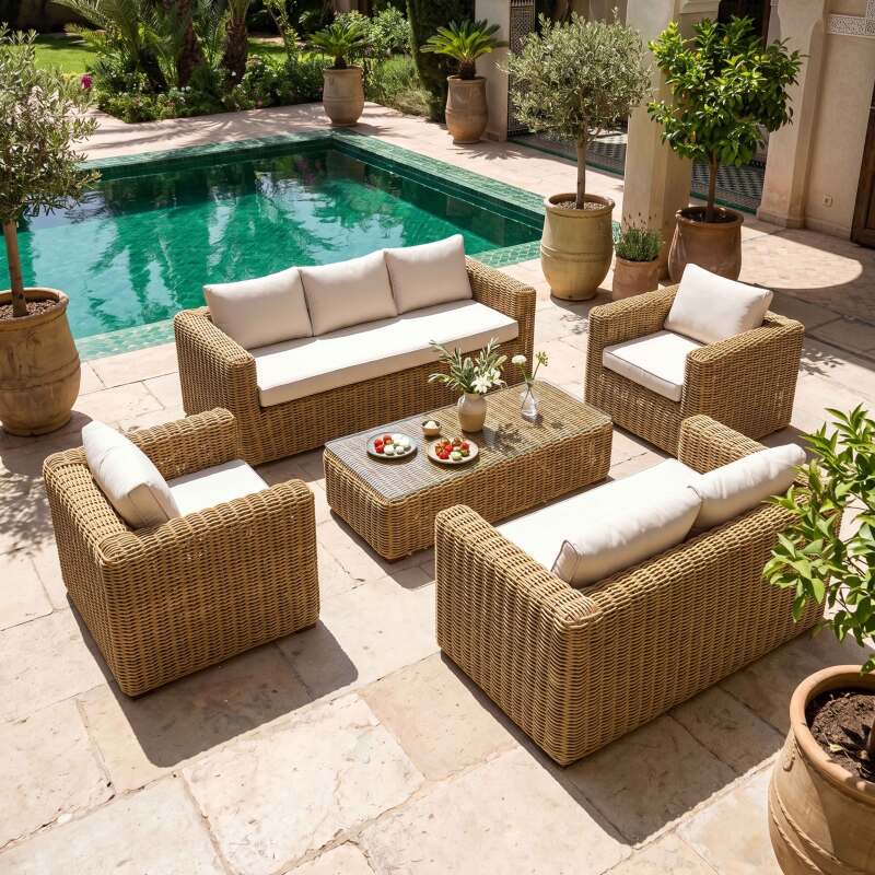 Conjunto de jardín de resina trenzada para 7 plazas con 2 sofás, 2 sillones y 1 mesa de centro (9/10)