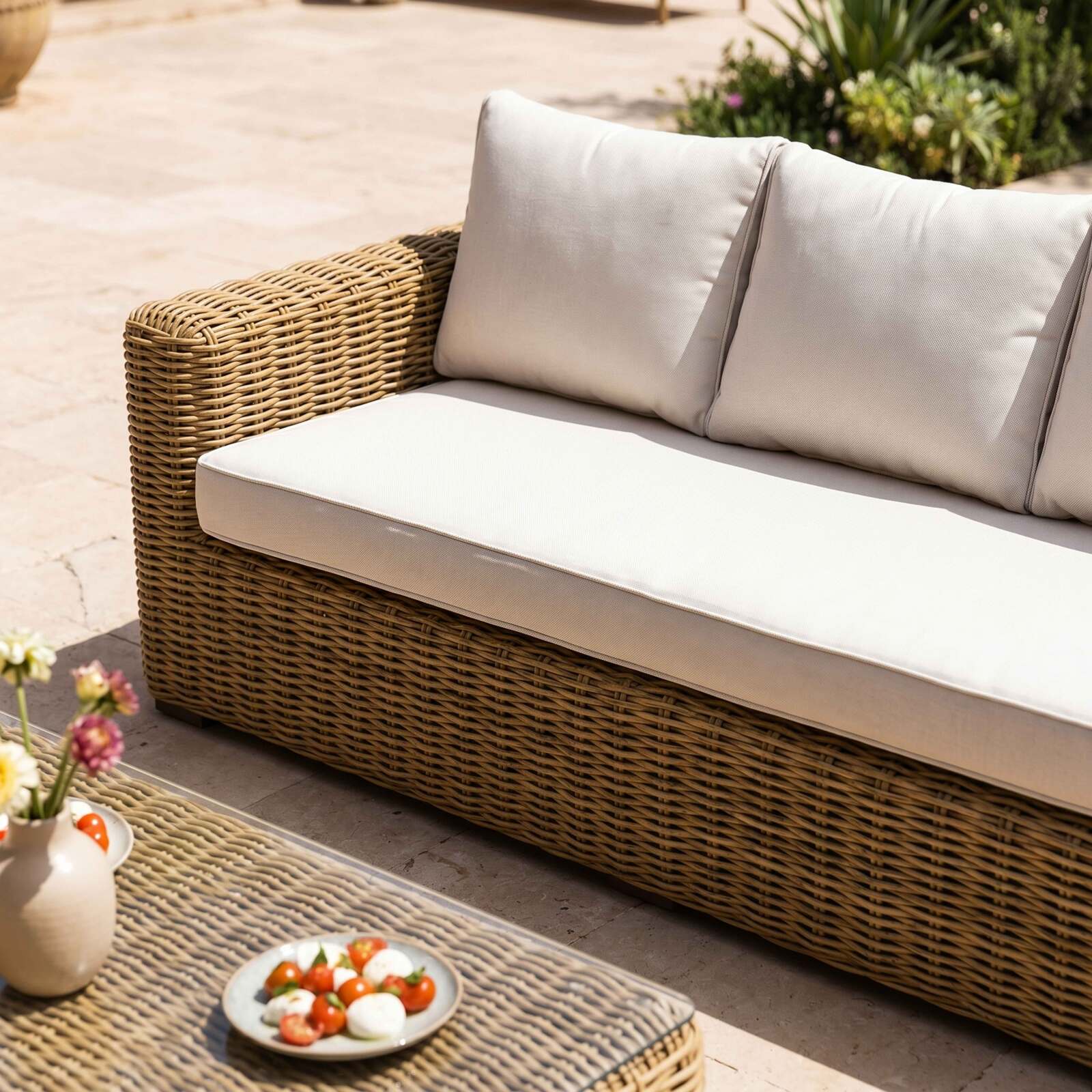 Conjunto de jardín de resina trenzada para 8 plazas con 2 sofás, 2 sillones y 1 mesa de centro